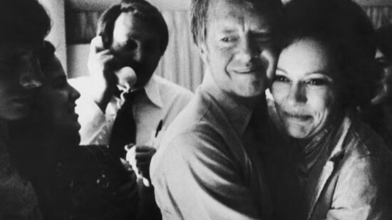 Carters after realising they won defeating incumbent President Gerald Ford. 1976(Getty)