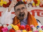 Leader of Opposition in West Bengal assembly and BJP leader Suvendu Adhikari addresses a gathering at a membership drive in Sandeshkhali of North 24 Parganas district on Tuesday (ANI)