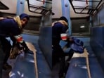 Man tore seat cover on train for a reel