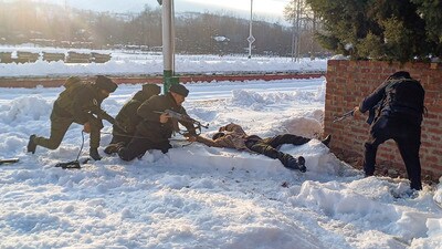 Joint security forces conduct a mock drill at Qazigund railway station in Anantnag district of J&K on Tuesday. (PTI) Joint security forces conduct a mock drill at Qazigund railway station in Anantnag district of J&K on Tuesday. (PTI)