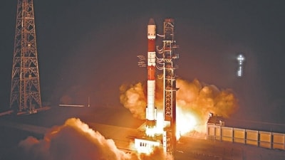 PSLV-C60 carrying SpaDeX and its payloads lifts off, as part of Isro’s key Space Docking Experiment, in Sriharikota on Monday. (PTI) PSLV-C60 carrying SpaDeX and its payloads lifts off, as part of Isro’s key Space Docking Experiment, in Sriharikota on Monday. (PTI)