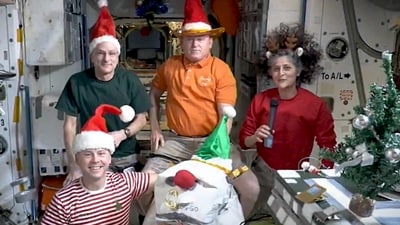 NASA astronaut Sunita Williams and others celebrate Christmas at the International Space Station. (NASA/X) NASA astronaut Sunita Williams and others celebrate Christmas at the International Space Station. (NASA/X)