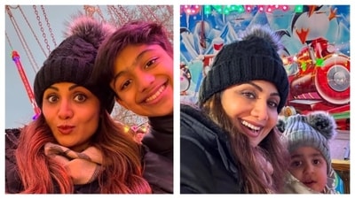 Shilpa Shetty, posted a video of herself enjoying the cold amidst the northern lights, in Lapland, Finland. She also posted pictures with her kids.&nbsp; (Instagram)