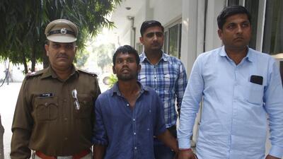 The accused, Sunil Kumar,, at old commissioner of police office, before being taken to district court in Gurugram, in November 2018. (HT Archive)