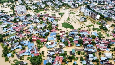 Flooded streets and buildings in Thai Nguyen on September 10, 2024, a few days after Super Typhoon Yagi hit northern Vietnam. (AFP) Flooded streets and buildings in Thai Nguyen on September 10, 2024, a few days after Super Typhoon Yagi hit northern Vietnam. (AFP)