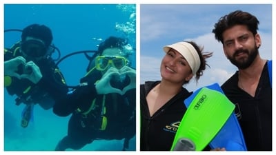 Sonakshi Sinha and Zaheer Iqbal ventured into the sea to explore the marine life. They shared picture of scuba diving- a sure shot marine sport for many adventure junkies.&nbsp; (Instagram)