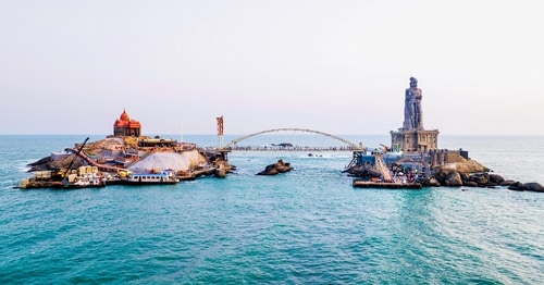 A view of the newly inaugurated glass bridge connecting Vivekananda memorial and Thiruvalluvar statue, in Kanyakumari on Monday. (ANI) A view of the newly inaugurated glass bridge connecting Vivekananda memorial and Thiruvalluvar statue, in Kanyakumari on Monday. (ANI)