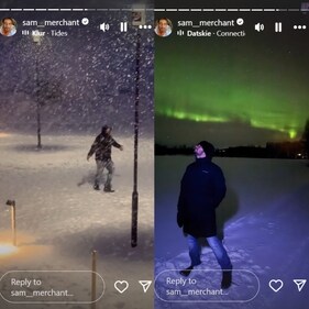 Triptii and Sam watched the northern lights. Triptii and Sam watched the northern lights.
