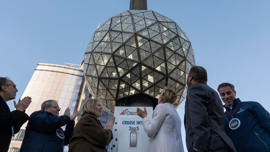 New Year's Eve preparations are underway in Times Square in New York, Monday, Dec. 30, 2024. (AP Photo/Ted Shaffrey) (AP)