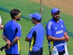 India's Virat Kohli, Rohit Sharma ,Abhishek Nayar and Coach Gautam Gambhir, during practice session