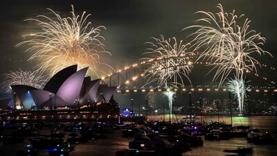 The 9pm fireworks are seen during New Year's Eve celebrations in Sydney, Australia, on December 31, 2024. (AP) The 9pm fireworks are seen during New Year's Eve celebrations in Sydney, Australia, on December 31, 2024. (AP)