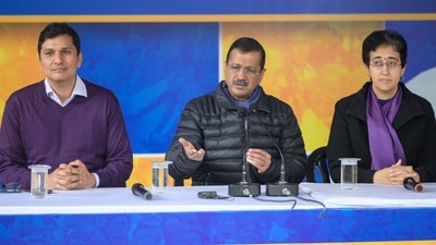 Aam Aadmi Party (AAP) National Convener Arvind Kejriwal addresses a press conference in the presence of Delhi Chief Minister Atishi, at the AAP party office in New Delhi. (RAJ K RAJ /HT PHOTO) Aam Aadmi Party (AAP) National Convener Arvind Kejriwal addresses a press conference in the presence of Delhi Chief Minister Atishi, at the AAP party office in New Delhi. (RAJ K RAJ /HT PHOTO)