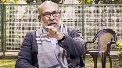 Manipur chief minister N Biren Singh addressing a press conference. (PTI) (HT_PRINT) Manipur chief minister N Biren Singh addressing a press conference. (PTI) (HT_PRINT)