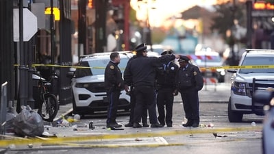 Emergency services attend the scene on Bourbon Street after a vehicle drove into a crowd on New Orleans' Canal and Bourbon Street. (AP) Emergency services attend the scene on Bourbon Street after a vehicle drove into a crowd on New Orleans' Canal and Bourbon Street. (AP)