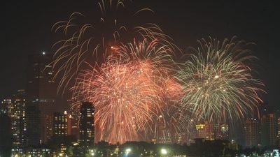 Fireworks light the sky during Diwali festival celebrations, at Chhatrapati Shivaji Park in Mumbai, Oct 31, 2024. (PTI/Kunal Patil) Fireworks light the sky during Diwali festival celebrations, at Chhatrapati Shivaji Park in Mumbai, Oct 31, 2024. (PTI/Kunal Patil)