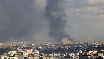 This picture taken from Gaza City shows smoke billowing after an Israeli strike in the north of the Palestinian territory on December 29, 2024. (AFP)