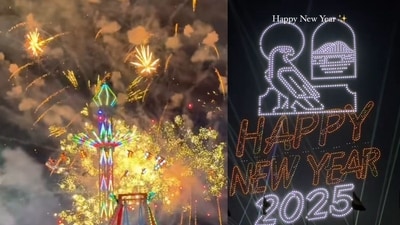 Abu Dhabi welcomed 2025 with a record-breaking 50-minute fireworks display and 6,000-drone show. (Instagram/@cuptaleswithsafia) Abu Dhabi welcomed 2025 with a record-breaking 50-minute fireworks display and 6,000-drone show. (Instagram/@cuptaleswithsafia)
