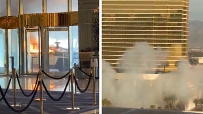 Viral video shows a Tesla Cybertruck in flames at Donald Trump's Las Vegas hotel (X)