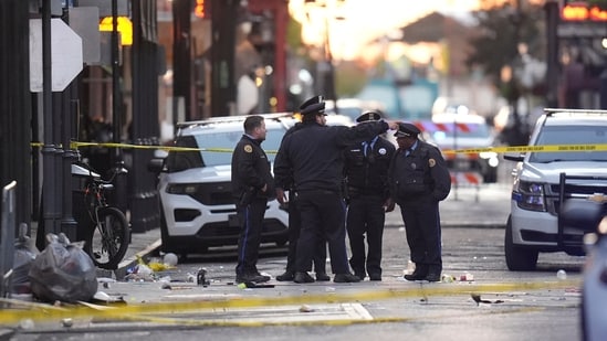 Emergency services attend the scene on Bourbon Street after a vehicle drove into a crowd on New Orleans' Canal and Bourbon Street. (AP)