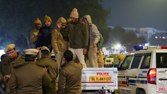 Police personnel keep vigil on the eve of New Year celebration in New Delhi on Tuesday, (Representative Image) (PTI)
