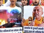 People in India protest against the arrest of Hindu monk Chinmoy Krishna Das in Bangladesh. (PTI Photo) People in India protest against the arrest of Hindu monk Chinmoy Krishna Das in Bangladesh. (PTI Photo)