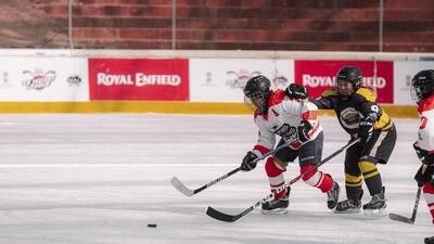 A game of ice hockey in Ladakh. (HT) A game of ice hockey in Ladakh. (HT)