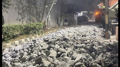 A road construction work in progress on the premises of the civil hospital in Ludhiana on Thursday. (HT Photo) A road construction work in progress on the premises of the civil hospital in Ludhiana on Thursday. (HT Photo)