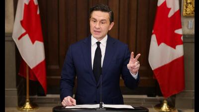 Conservative Party of Canada leader Pierre Poilievre speaks at a press conference after the resignation of Canada's Deputy Prime Minister and Minister of Finance Chrystia Freeland on Parliament Hill in Ottawa, Ontario,on December 16, 2024. (REUTERS) Conservative Party of Canada leader Pierre Poilievre speaks at a press conference after the resignation of Canada's Deputy Prime Minister and Minister of Finance Chrystia Freeland on Parliament Hill in Ottawa, Ontario,on December 16, 2024. (REUTERS)