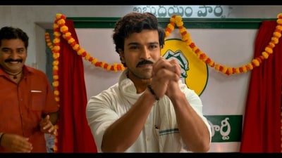 Game Changer trailer reactions: Ram Charan plays dual roles in the film. Game Changer trailer reactions: Ram Charan plays dual roles in the film.