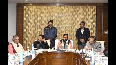 Haryana chief minister Nayab Singh Saini during the pre-budget meeting with representatives of industries and manufacturing units in Gurugram on Thursday. (Parveen Kumar/Hindustan Times) Haryana chief minister Nayab Singh Saini during the pre-budget meeting with representatives of industries and manufacturing units in Gurugram on Thursday. (Parveen Kumar/Hindustan Times)