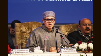 J&K chief minister Omar Abdullah during a press conference in Srinagar on Thursday. (Waseem Andrabi /HT) J&K chief minister Omar Abdullah during a press conference in Srinagar on Thursday. (Waseem Andrabi /HT)