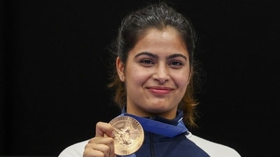 Paris Games double medallist Manu Bhaker. (EPA-EFE) (HT_PRINT) Paris Games double medallist Manu Bhaker. (EPA-EFE) (HT_PRINT)