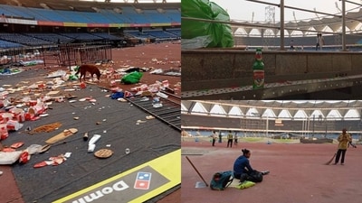 An inspection was conducted after the stadium had been found littered after the star's concert An inspection was conducted after the stadium had been found littered after the star's concert