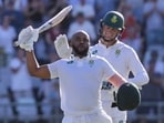 South Africa's Temba Bavuma celebrates his century during the second test match.
