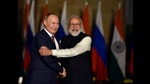 Prime Minister Narendra Modi with Russian President Vladimir Putin in New Delhi on December 6, 2021. (Sanjeev Verma/HT PHOTO)