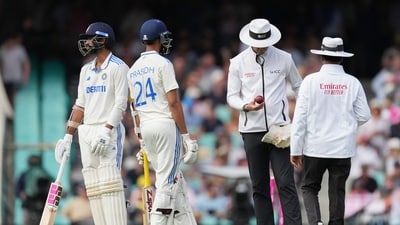 India's Washington Sundar, left, reacts as he is given out following a video during play on the first day of the fifth cricket test against Australia at the Sydney Cricket Ground (AP) India's Washington Sundar, left, reacts as he is given out following a video during play on the first day of the fifth cricket test against Australia at the Sydney Cricket Ground (AP)