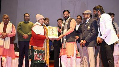 Highlighting Haryana’s standing as the top state in sports, CM Saini attributed the achievements to the unwavering support of families, particularly mothers. (Parveen Kumar/HT Photo)