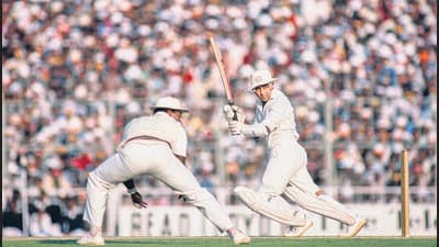 Sunil Gavaskar in action during the third day of the 5th Test match against West Indies on December 12th, 1983 in Kolkata. (HT Archive) Sunil Gavaskar in action during the third day of the 5th Test match against West Indies on December 12th, 1983 in Kolkata. (HT Archive)