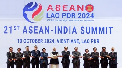 Prime Minister Narendra Modi along with Secretary-General of ASEAN, Dr. Kao Kim Hourn and other dignitaries hold hands during the 21st ASEAN-India Summit, in Vientiane. (ANI Photo) (DPR) Prime Minister Narendra Modi along with Secretary-General of ASEAN, Dr. Kao Kim Hourn and other dignitaries hold hands during the 21st ASEAN-India Summit, in Vientiane. (ANI Photo) (DPR)