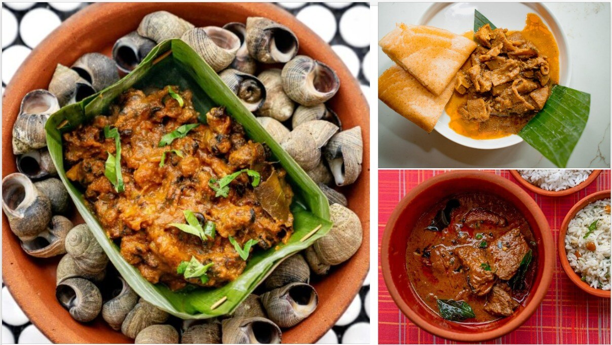 (From above) A snail casserole, a dish of goat intestine, and venison with star anise. (From above) A snail casserole, a dish of goat intestine, and venison with star anise.
