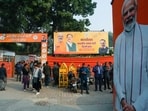 New Delhi: People are seen outside a BJP office, in New Delhi, Saturday, Jan. 4, 2025. The BJP on Saturday released its first list of 29 candidates for the polls to the 70-member Delhi Assembly, fielding former MP Parvesh Verma from the New Delhi seat against ex-chief minister and AAP supremo Arvind Kejriwal. (PTI Photo/ Manvender Vashist Lav) (PTI01_04_2025_000298A)