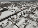 In this aerial view, morning snow covers the town of December 4, 2024 in Watertown, New York. In this aerial view, morning snow covers the town of December 4, 2024 in Watertown, New York.