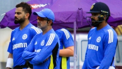 Indian cricket team Head coach Gautam Gambhir with captain Rohit Sharma and Virat Kohli during a practice session. (ANI Pictures Wire) Indian cricket team Head coach Gautam Gambhir with captain Rohit Sharma and Virat Kohli during a practice session. (ANI Pictures Wire)
