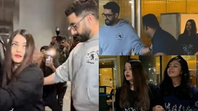 Aishwarya Rai and Abhishek Bachchan were spotted together at the Mumbai airport. Aishwarya Rai and Abhishek Bachchan were spotted together at the Mumbai airport.
