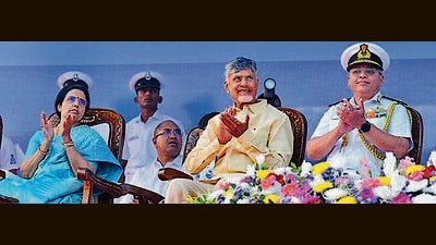 Andhra Pradesh chief minister N Chandrababu Naidu attended the Navy Day celebrations as the chief guest. (N Chandrababu Naidu-X) Andhra Pradesh chief minister N Chandrababu Naidu attended the Navy Day celebrations as the chief guest. (N Chandrababu Naidu-X)
