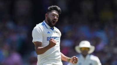 India's Mohammed Siraj reacts after talking the wicket of Australia's Sam Konstas (AP) India's Mohammed Siraj reacts after talking the wicket of Australia's Sam Konstas (AP)