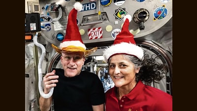 Christmas on the ISS. Sunita Williams and Butch Wilmore have now been stranded in space for exactly seven months. (NASA) Christmas on the ISS. Sunita Williams and Butch Wilmore have now been stranded in space for exactly seven months. (NASA)