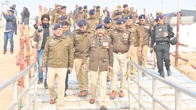 DGP Prashant Kumar reviewing security arrangements in Mahakumbh Nagar on Saturday. (HT Photo) DGP Prashant Kumar reviewing security arrangements in Mahakumbh Nagar on Saturday. (HT Photo)