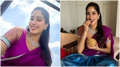 Janhvi Kapoor looks dazzling in a lehenga saree. Janhvi Kapoor looks dazzling in a lehenga saree.