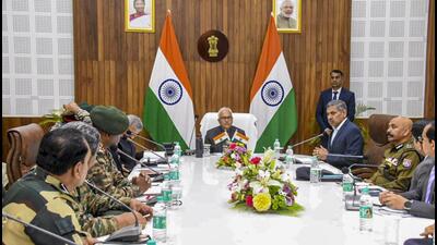 Manipur governor Ajay Kumar Bhalla chairs a meeting to review the state's law and order situation at Raj Bhavan, in Imphal. (PTI) Manipur governor Ajay Kumar Bhalla chairs a meeting to review the state's law and order situation at Raj Bhavan, in Imphal. (PTI)